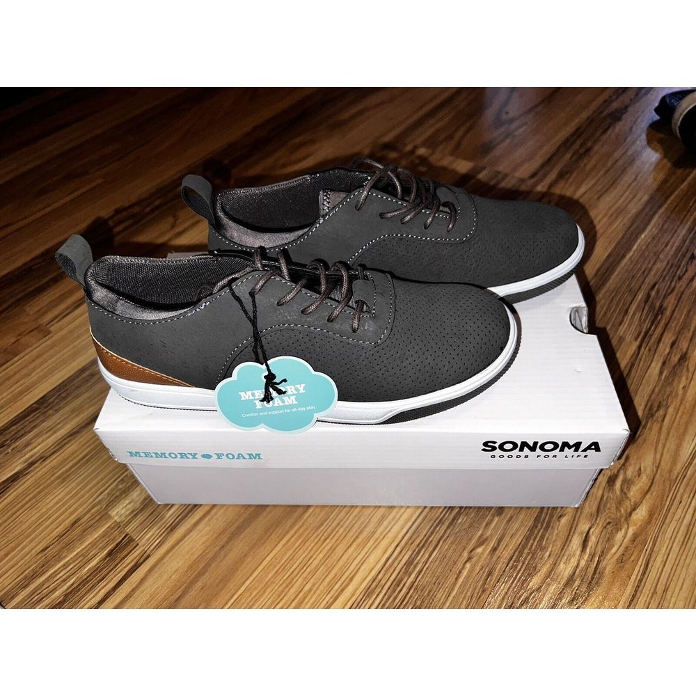 SONOMA Boys Shoe Size 4 Cattle Gray Memory Foam‎ Lace Up Sneakers NEW